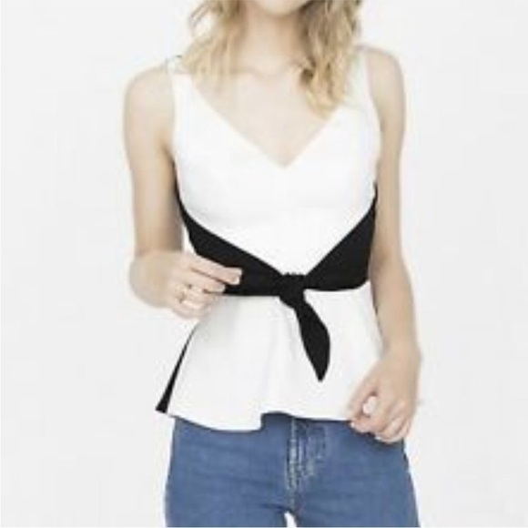 Amanda Uprichard Black and White Peplum Tie Front Top Small - Picture 1 of 8
